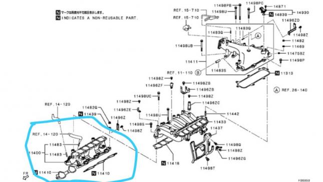 Коллектор впускной Mitsubishi Pajero 4 6G72 нижний 1540A117