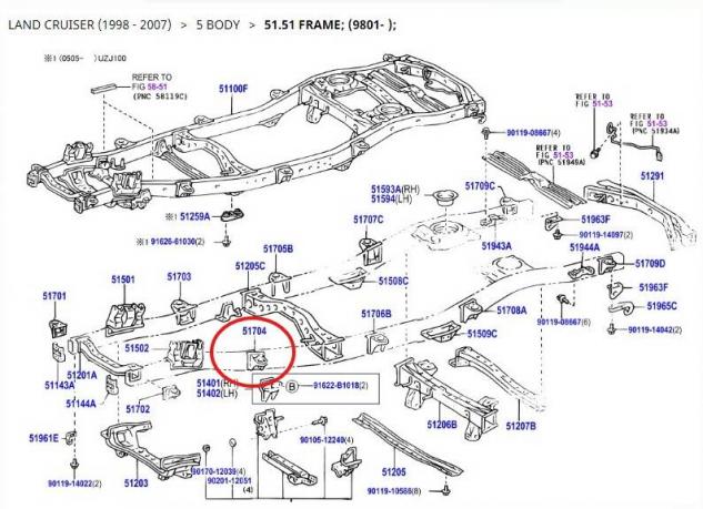 Кронштейн рамы Toyota Land Cruiser 100 &#8470&#59;2 левый 51704-60050