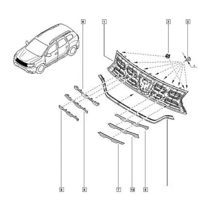 Duster 2 Хром решетки радиатора верхний ряд 623871373R