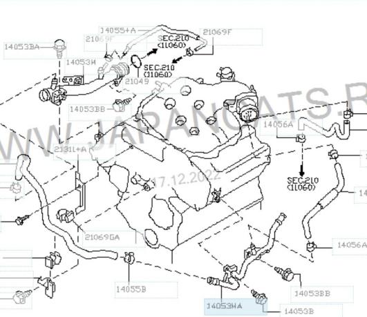 Трубка охлаждения двигателя VQ35DE Infiniti FX S50 21022-AQ000