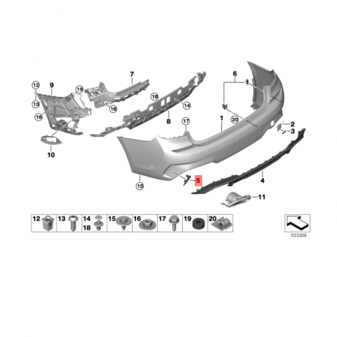 BMW G20 Решетка бампера заднего M SPORT 51128075815