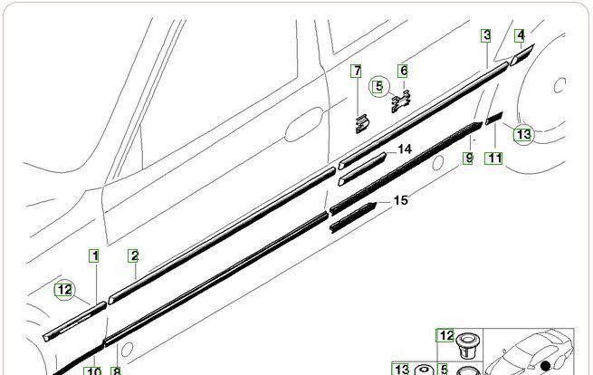 BMW E38 Молдинг двери БМВ 7 51138125351